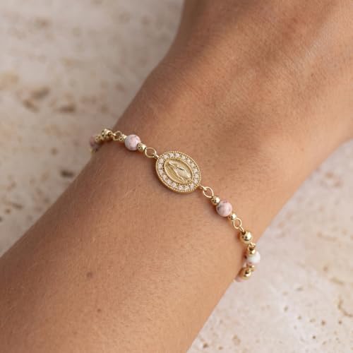 Moodear Cross Bracelet for Women, Dainty Sterling Silver/Gold Plated Gift - color: Virgen's Rosary Cross Bracelet