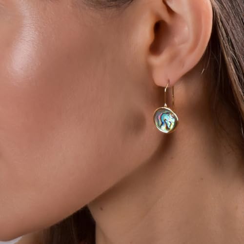 Abalone Earrings for Women - Dainty Drop Bezel Dangle Earrings - color: 12mm - 14K Gold Plated