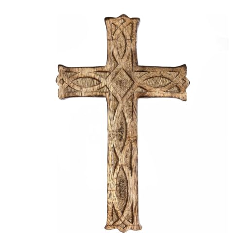 Hosley Hand-Carved Wooden Cross – 8 Inch Rustic Faith Wall Decor | Christian Gift, Prayer Room, Home Blessing, Wedding & Baptism Keepsake - size: 8"L x 4.8"W