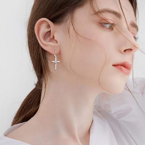 LUHE Sterling Silver Corss/Daisy/Musica Note Dangle Earrings for Women - style: Drop Cross Earrings