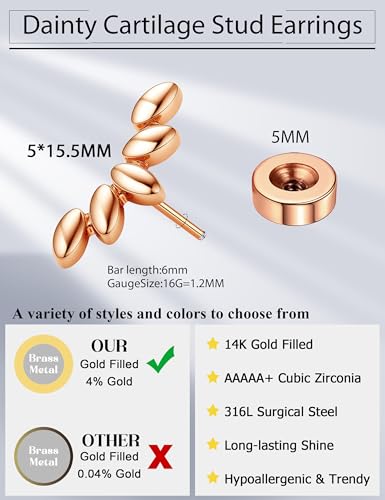 JeryWe Cartilage Earrings for Women Hypoallergenic Helix Piercing Jewelry - color: F:cluster-rosegold filled
