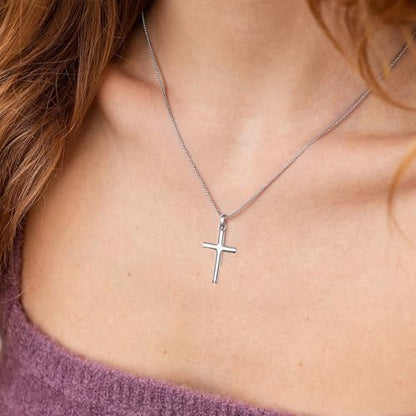 Small Dainty Cross Pendant Necklace 925 Sterling Silver for Women with 18", 20" Sturdy Chain 14K White Gold Plated - size: 18" Chain, style: Columnar