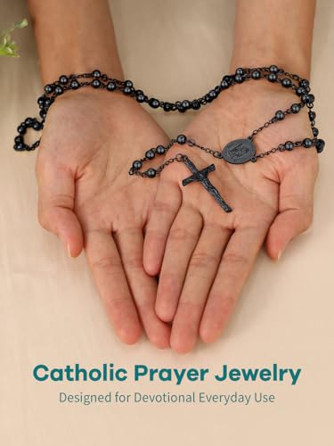Supcare Rosary for Men Women Catholic Necklace Rosary Beads Customized - color: E02-Christopher Black