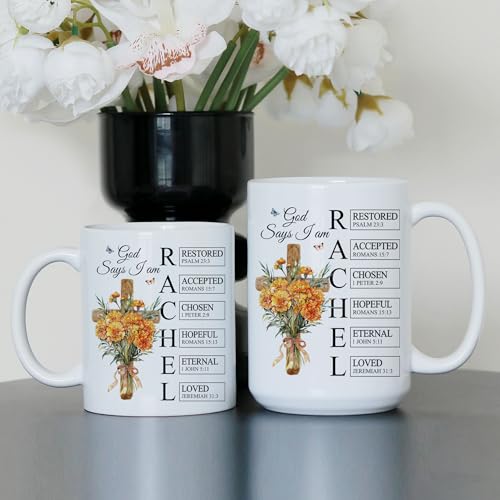 Personalized God Says I Am Mug - Custom Bible Verse Birth Flower 11oz 15oz - Cross Christian Coffee Mug - Religious Gifts for Women - color: GOD-IAM-M7