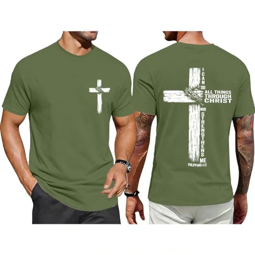 Christian Shirts for Mens Cross Jesus Graphic Tees - color: Green, size: Large