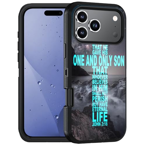 Designed for iPhone 17 Pro Case, Military Grade Heavy Duty 3-Layer Shockproof Drop Full-Body Protective Phone Cover for iPhone 17 Pro (6.3" 2025), Christian Cross Bible Verse Quote John 3:16 - color: Christian Cross Bible Verse Quote John 3:16, size: iPho