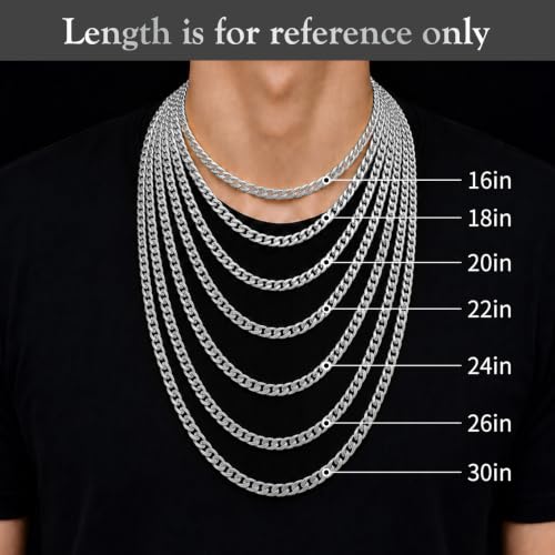 Sterling Silver Beveled Edge Cross Necklace for Men Women, S925 Cross Pendant with 5mm Cuban Chain, Non Tarnish Durable Stainless Steel Necklace, Silver Religious Jewelry, 16-30 Inch - color: Silver Cross Necklace, size: 24 in=61 cm