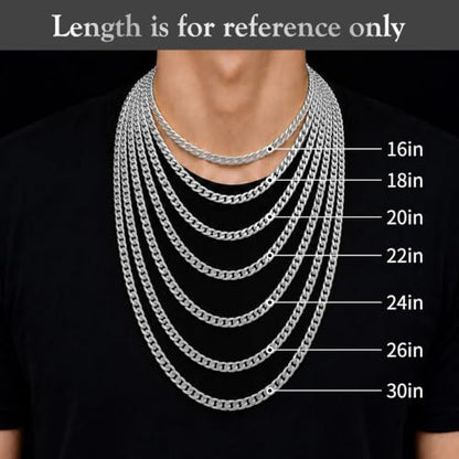Sterling Silver Beveled Edge Cross Necklace for Men Women, S925 Cross Pendant with 5mm Cuban Chain, Non Tarnish Durable Stainless Steel Necklace, Silver Religious Jewelry, 16-30 Inch - color: Silver Cross Necklace, size: 16 in=41 cm
