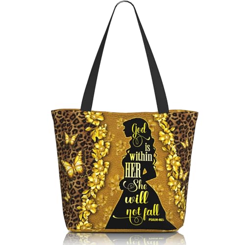 Christian Gifts Reusable Shopping Tote Bag Zippered Inspirational Tote Bags for Women Bible Verse Shoulder Bag - color: Butterfly