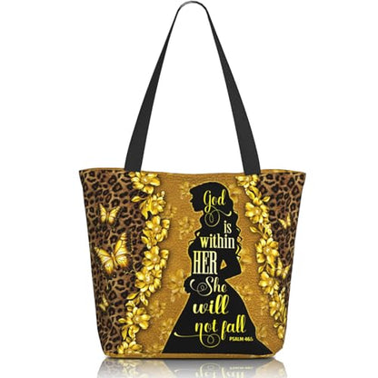 Christian Gifts Reusable Shopping Tote Bag Zippered Inspirational Tote Bags for Women Bible Verse Shoulder Bag - color: Butterfly