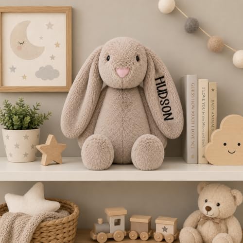 Personalized Embroidered Khaki Stuffed Bunny, Baby Toys, Toddler Toys, Plushies, Bunny Stuffed Animal, Baby Boy Gift, Rabbit Plush, Stuffed Animals For Babies, Easter (Khaki Bunny) - color: Khaki Bunny