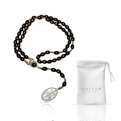 SANCTUM VERITAS Saint Faustina Kowalska True Relic Chaplet Apostle Divine of Mercy Miraculous Medal Jesus I Trust in You Chaplet Three O' Clock Prayer Poland Polish Novena - color: brown