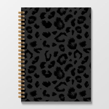 Black Leopard Print Spiral Notebook Journal 5.5x8.3, Cheetah Print Notebooks for Work, Leopard Print Gifts for Women - color: Black Leopard
