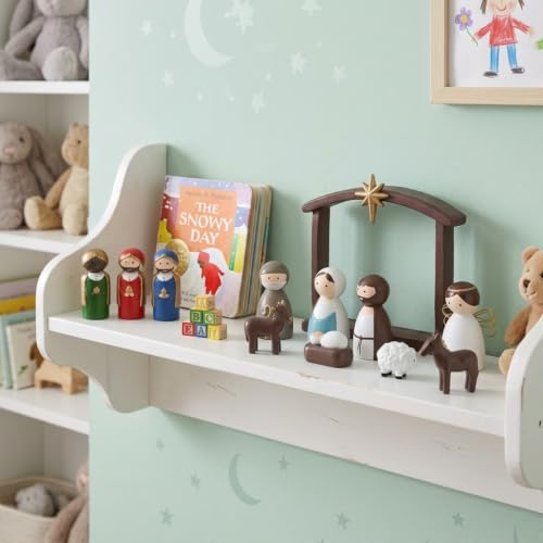 AOMOONOA Small Nativity Set for Kids, 12Pcs Cute Resin Nativity Figurines - color: Mixed Color