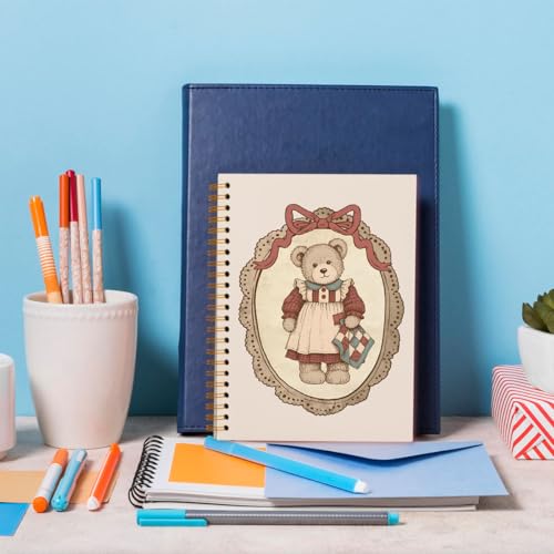 Vintage Journal Notebooks, Teddy Bear Notebook Journal, Journaling Notebooks for Women Work Office School Supplies, Gifts for Women, Spiral Notebook 5.5x8.3 - color: Bear