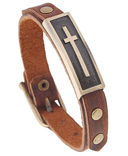 Men Punk Alloy Leather Bracelet Cross Bracelet Bangle Wristband - color: Cross