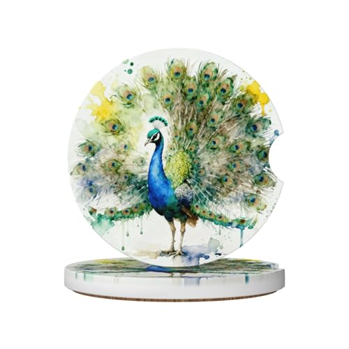 Peacock 2 Pack Car Cup Holder Coasters Ceramic Drink Coasters - color: Pink