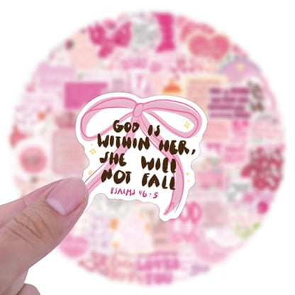 110Pcs Bible Verse Stickers Pack, Inspirational Christian Stickers for Teens Adults, Vinyl Waterproof Sticker for Water Bottle Laptop Scrapbook Journal Party Supplies(Pink)