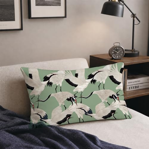 Crane Green Throw Pillow Covers 12x20 Inch, Green Pillow Cases - color: Crane