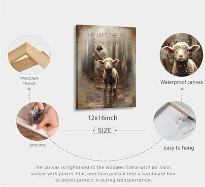 Framed Jesus Saves the Lost Lambs Canvas Wall Art,12x16in - color: Jesus Lamb, size: 16"L x 12"W