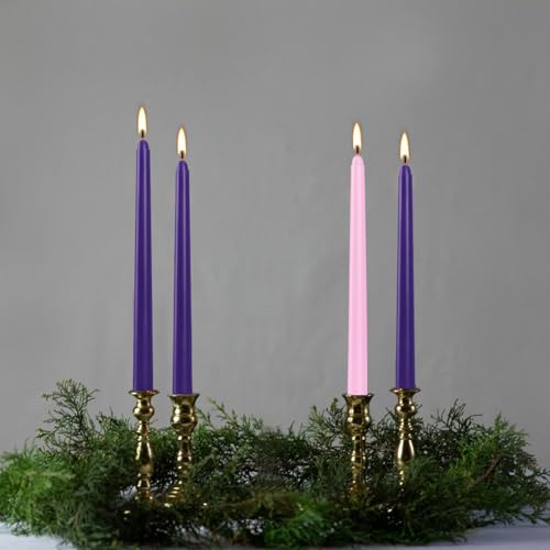 16 Pack Advent Taper Candles Premium Hand Dipped 10in Unscented Christmas Taper Candles - Ideal for Seasonal Celebrations, Holidays, Church, Celebration, Party - color: 16 Purple