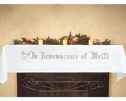 Large In Remembrance of Me Silver Thread Embroidery Altar Frontal Holy Communion Table Cloth Cover 96x52Inch White Rectangle Communion Table Cloth for Church for Gatherings Baptism Ceremonies(Silver) - color: Silver