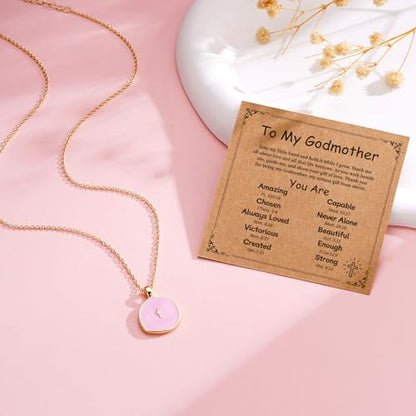 Cross Necklace for Granddaughter Daughter Jewelry Gifts - color: Pink, style: To My Godmother