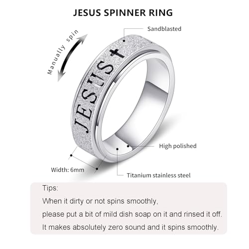 OreilleStar Fidget Spinner Anxiety Ring for Women: Fidget Toys Adults Cute Jesus Cross Thumb Ring Stainless Steel Gold Silver Size 5 6 7 8 9 10 - color: Silver, size: 5