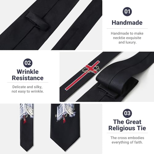 Men's 3.27 Inch (8.3CM) Christian Jesus Easter Novelty Tie Gift Box - color: Black-cross+bible
