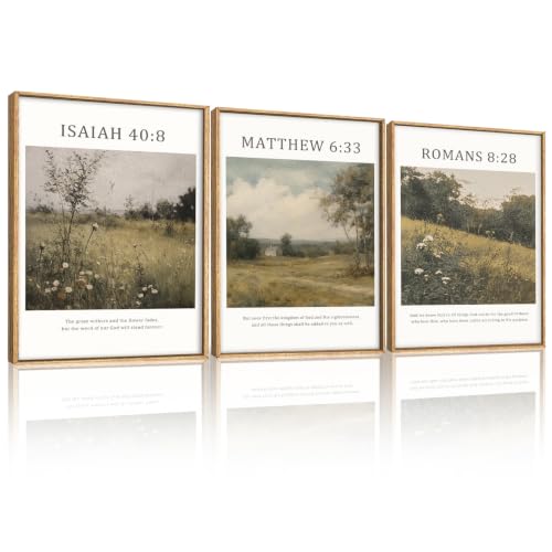 LHIUEM Bible Christian Scripture Framed Canvas Wall Art Set,Jesus Religious Verse Wall Decor,Vintage Nature Flowers Artwork for Living Room,Bedroom,Dining Room,Office -12"x16"x3 - color: Bible Christian Scripture Wall Art, size: 12''x16''x3