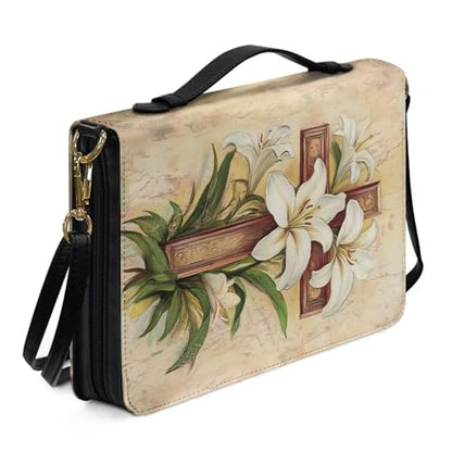Book Covers Bible Covers for Women Men Large Size Bible Bag Tote - color: Cross Flower, size: Large