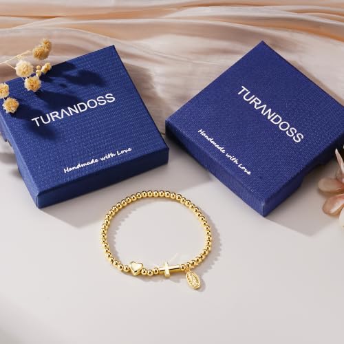 Turandoss Gold Cross Bracelet for Women Heart Beaded Bracelet Faith Jewelry - color: Maria Cross Bracelet