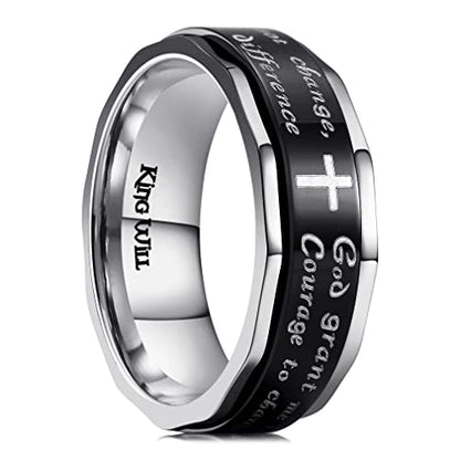 King Will 8mm Black/Gold/Silver Prayer Stainless Steel Ring - color: cross black