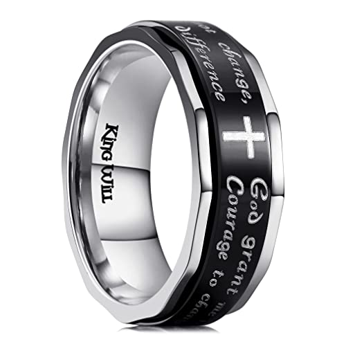 King Will 8mm Black/Gold/Silver Prayer Stainless Steel Ring - color: cross black
