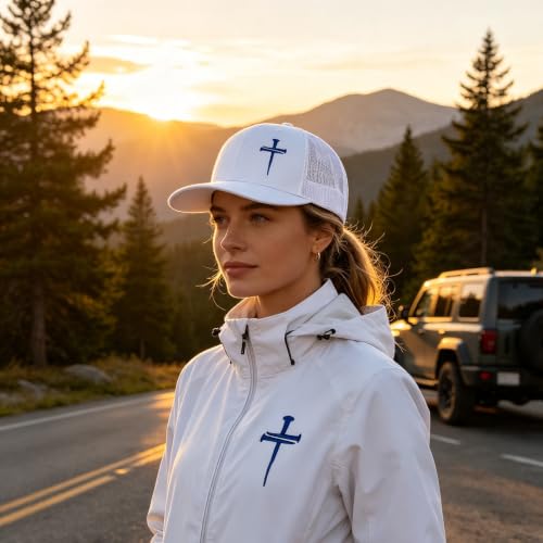3 Nails Cross Trucker Hat Christian Religious Gifts for Birthday/Christma - color: 3 Nails Cross Trucker Hat All White