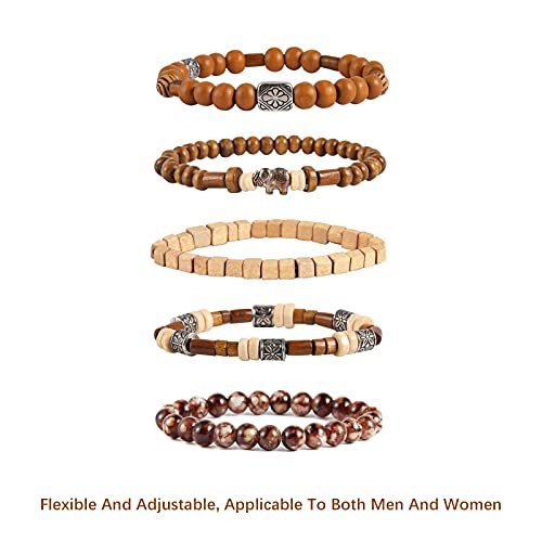 HZMAN Handmade Hemp Cords Wood Beads Leather Bracelets for Men Women - style: Elephant