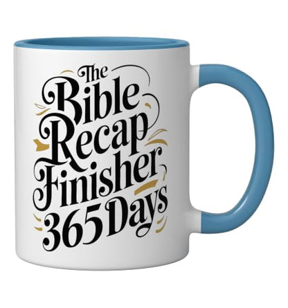 The Bible Recap Finisher 365 Days Funny Jesus Youth Ceramic Mug, Blue/White - color: Blue/White, size: 11 Ounces