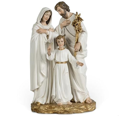 BC Catholic Holy Family Statue 12" H Youth Jesus St. Joseph Virgin Mary - color: Gold & White