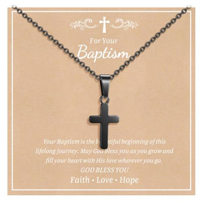 Gold Plated/Silver/Black Cross Chain Necklace Gifts for Boys Girls Son - color: black, style: For your Baptism