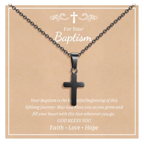Gold Plated/Silver/Black Cross Chain Necklace Gifts for Boys Girls Son - color: black, style: For your Baptism