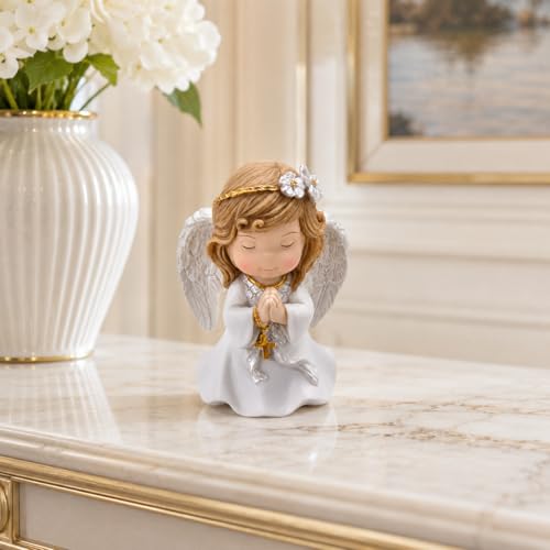 Comfy Hour 5 Inch Catholic Praying Angel Statue, Gold Cross - style: Rustic, Antique, Vintage