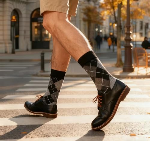 Men's Colorful Striped Dress Socks, 5-Pack Cotton, Sock Size 10-13 - color: Classic Black & Gray Mix