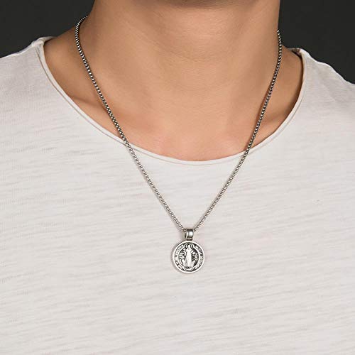 St Benedict Exorcism Medal Necklace for Men Catholic Cross Pendant - color: Gold