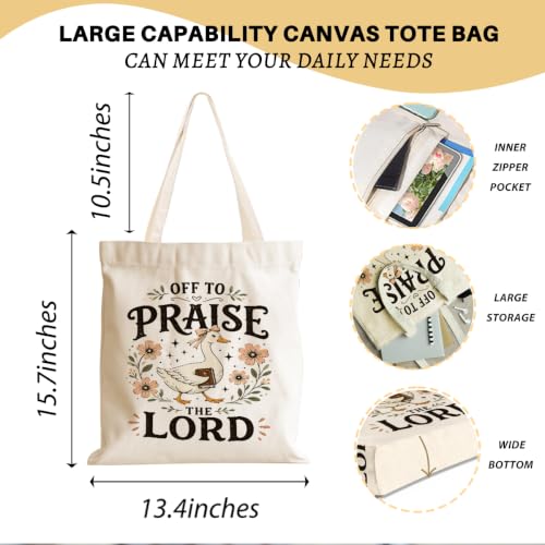 Baseball Soccer Softball Mama Canvas Tote Bag, Christian Tiger Duck Shoulder Bag - color: Praise Lord 530