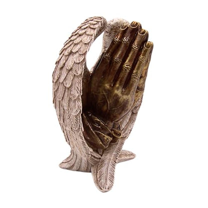 Wowser Serenity Angel Wings and Praying Hands Figurine, 10-Inch Bronze Toned Finish