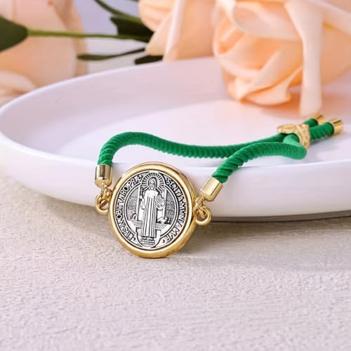 Catholic Bracelets St. Benedict Bracelet Red Rope Double Hole Pendant Couple Woven Bracelets Adjustable Black Bracelet - color: Green
