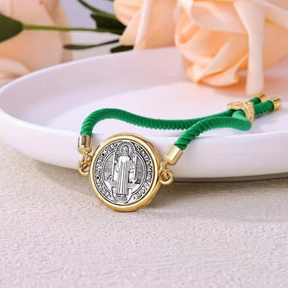 Catholic Bracelets St. Benedict Bracelet Red Rope Double Hole Pendant Couple Woven Bracelets Adjustable Black Bracelet - color: Green