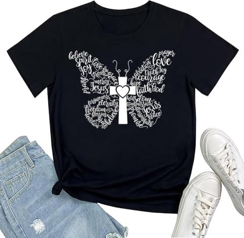 Women Christian Faith T Shirts - color: 1black, size: Medium
