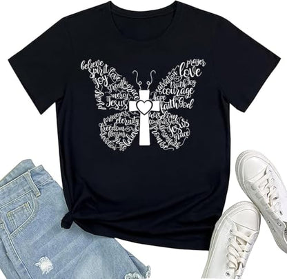 Women Christian Faith T Shirts - color: 1black, size: Medium