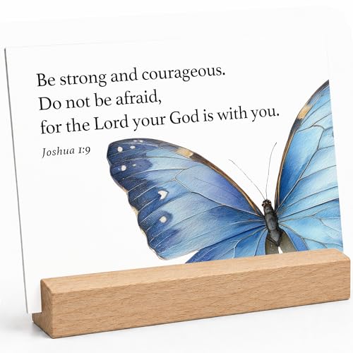 Bible Verse Cards with Wood Stand, 48 Prayer Cards for Daily Display - color: Butterfly